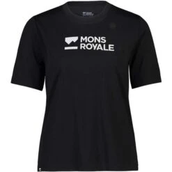 Mons Royale Icon Merino Relaxed Womens Tee – Brand Lock Up – Black – S