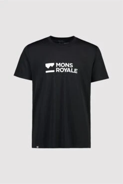 Mons Royale Icon Merino Air-Con Mens T-Shirt- Brand Lock Up – Black – L