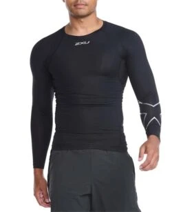 2XU Core Compression Mens Long Sleeve Running T-Shirt – Black/Silver – L