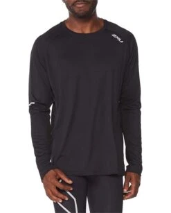 2XU Aero L/S Mens Running T-Shirt – Black/Silver Reflective – S