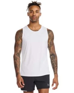 2XU Aero Mens Running Tank – White/Silver Reflective – M