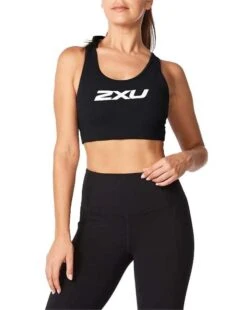 2XU Motion Racerback Crop Womens Sports Bra – Black/White – XS