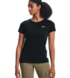 Under Armour Tech SS Womens Quickdry T-Shirt – Black/Metallic Silver – M